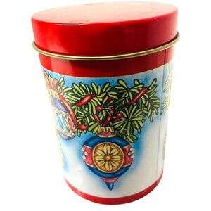 Vintage Holiday Ornament Empty Can Tin Canister 5" x 3 1/3" Festive